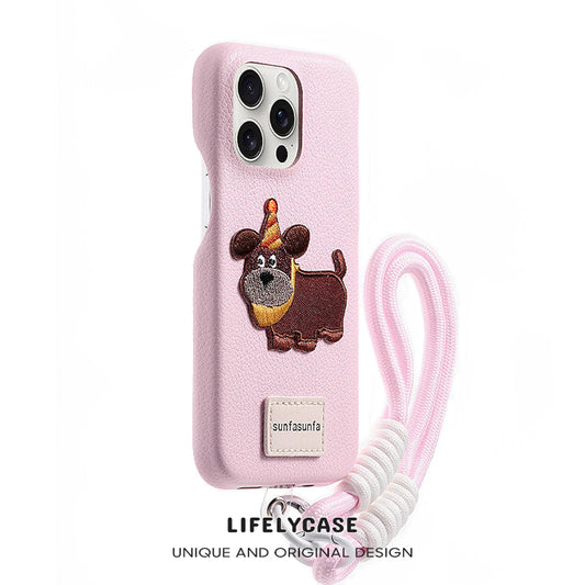 iPhone Lanyard Series | Cute Puppy Leather Phone Case