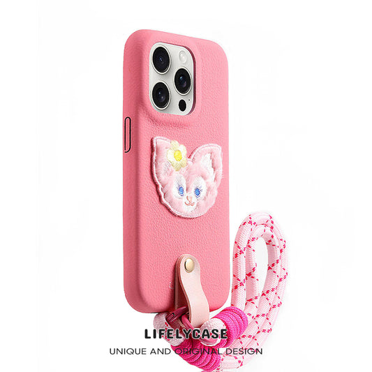 iPhone Lanyard Series | Genuine Leather Cartoon Phone Case