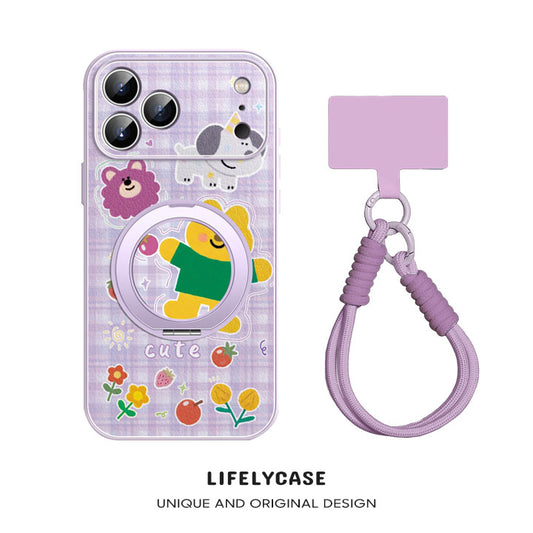 iPhone Lanyard Series | Magnetic Rotating Bracket Cartoon Phone Case