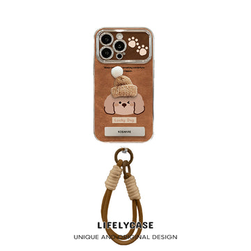 iPhone Lanyard Series | Puppy Wearing Hat Folding Stand Phone Case