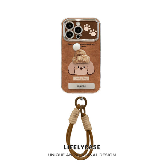 iPhone Lanyard Series | Puppy Wearing Hat Folding Stand Phone Case