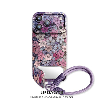 iPhone Lanyard Series | Colorful Floral Design Mirror Stand Phone Case