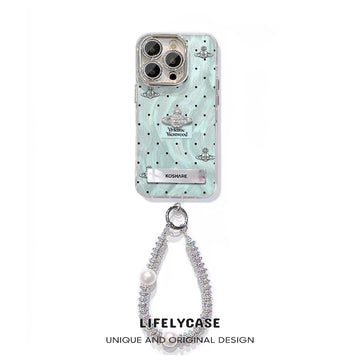 iPhone Lanyard Series | Blue Polka Dot Folding Stand Phone Case