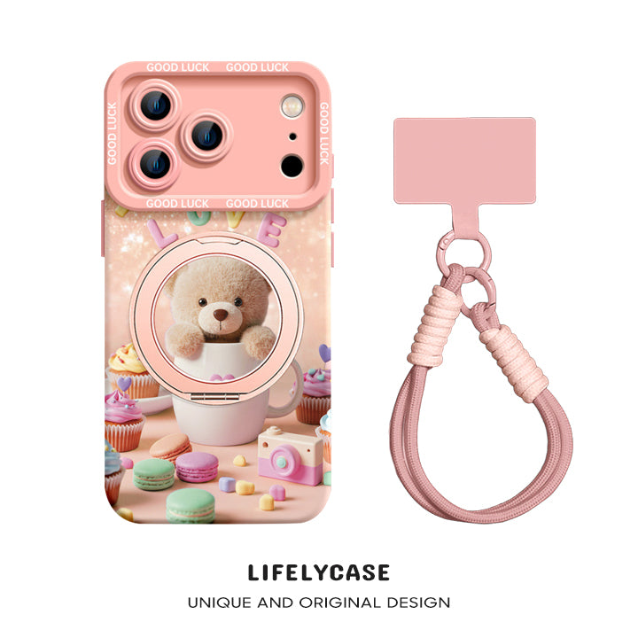 iPhone Lanyard Series | Bear Phone Case with Rotating Stand Design