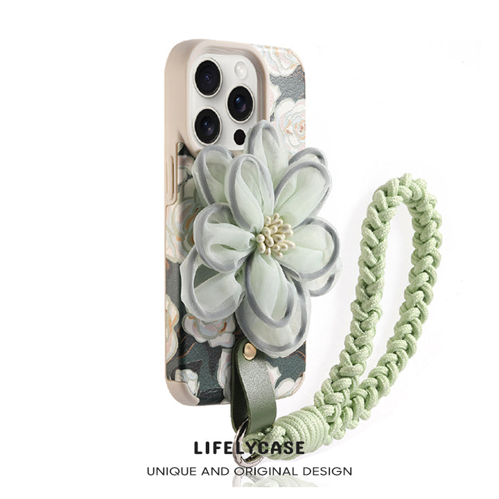 iPhone Lanyard Series | Luxury Lace Flower Liquid Silicone Phone Case