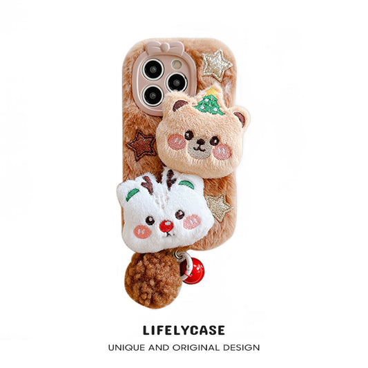 iPhone Lanyard Series | Cute Christmas Bear Plush Phone Case