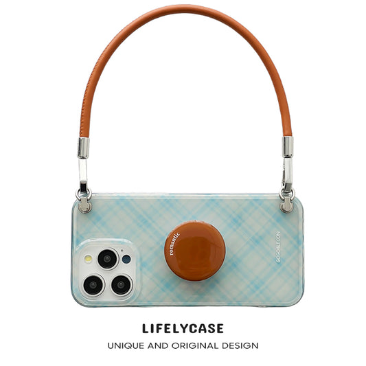 iPhone Lanyard Series | Brown Round Stand Plaid Phone Case