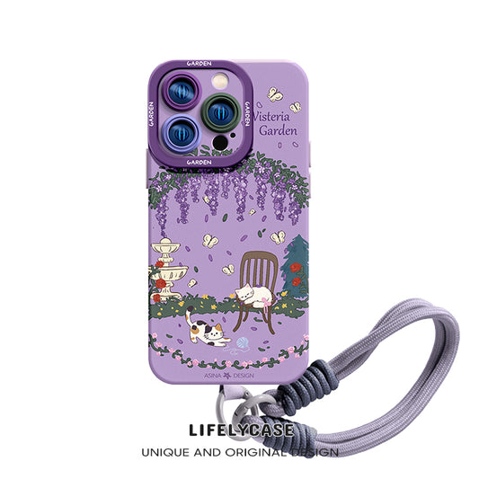 iPhone Lanyard Series | Wisteria Garden Liquid Silicone Phone Case