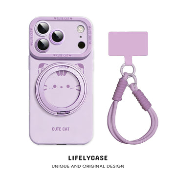 iPhone Lanyard Series | "Cute Cat" Rotating Stand Phone Case