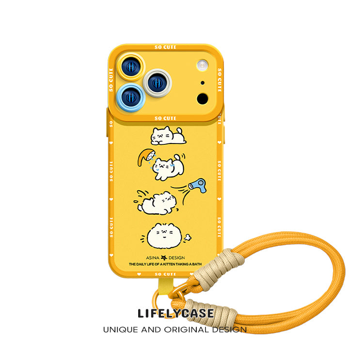 iPhone Lanyard Series | Bathing Cat Liquid Silicone Phone Case