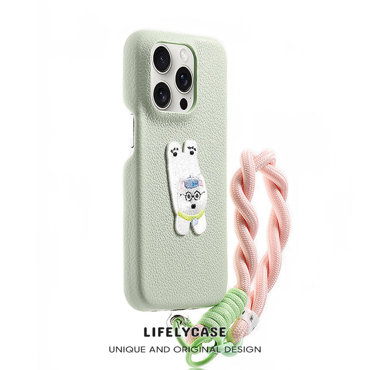 iPhone Lanyard Series | Cute Puppy Leather Phone Case