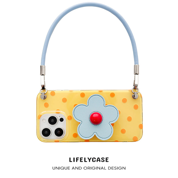 iPhone Lanyard Series | Blue Flower Stand Polka Dot Phone Case