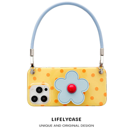iPhone Lanyard Series | Blue Flower Stand Polka Dot Phone Case
