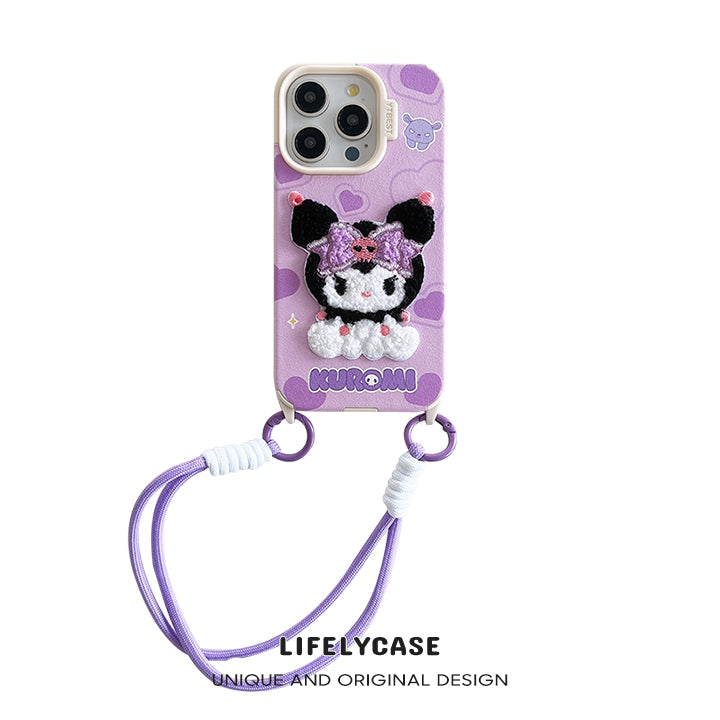 iPhone Lanyard Series | Kuromi Cartoon Leather Phone Case