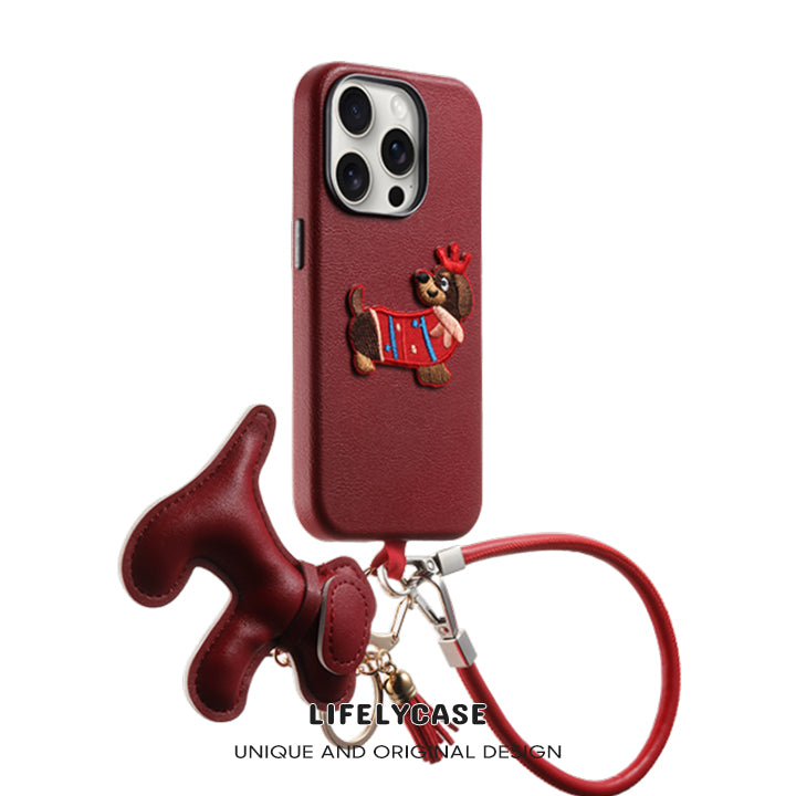 iPhone Lanyard Series | Genuine Leather Phone Case with Free Dachshund Pendant