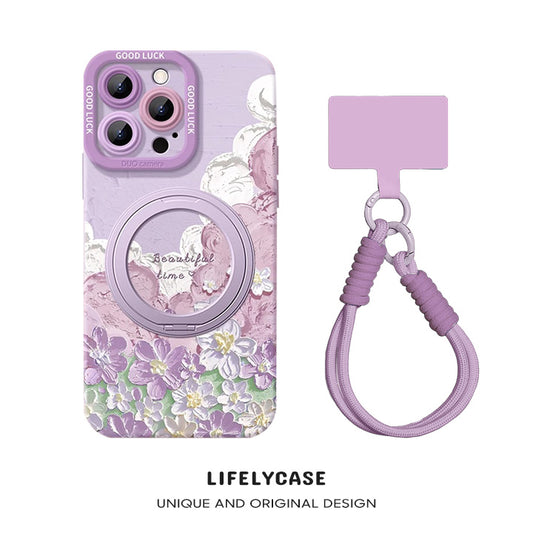 iPhone Lanyard Series | Magnetic Rotating Bracket Cartoon Phone Case