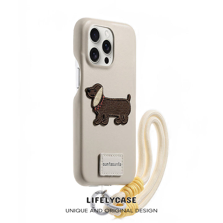 iPhone Lanyard Series | Cute Puppy Leather Phone Case