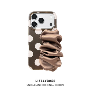 iPhone Series | Brown Polka Dots Satin Scarf Hand Strap Phone Case