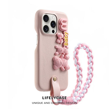 iPhone Lanyard Series | Pink Bear Cute Leather Phone Case