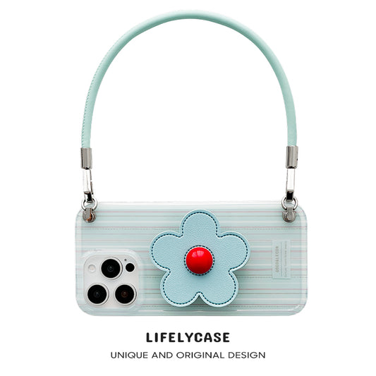 iPhone Lanyard Series | Blue Flower Stand Phone Case