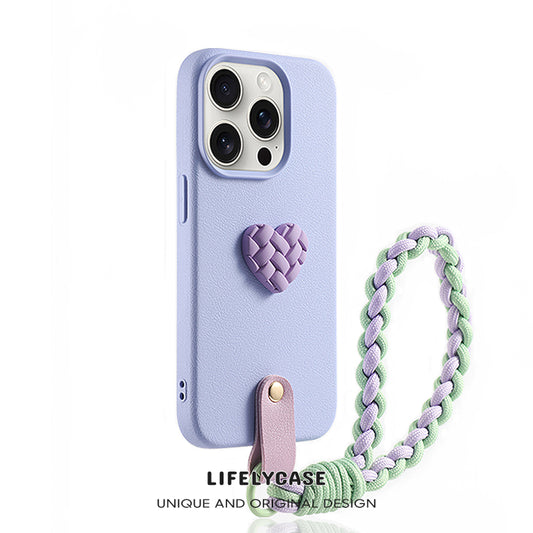 iPhone Lanyard Series | Woven Heart Genuine Leather Phone Case