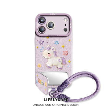 iPhone Lanyard Series | Lucky Pony Mirror Stand Phone Case