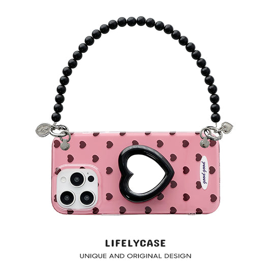 iPhone Lanyard Series | Heart Mirror Stand Polka Dot Phone Case