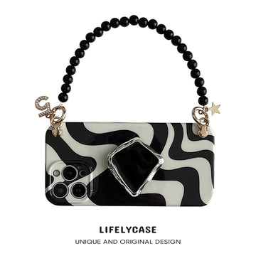 iPhone Lanyard Series | Black and White Simple Design Silk Scarf Phone Case