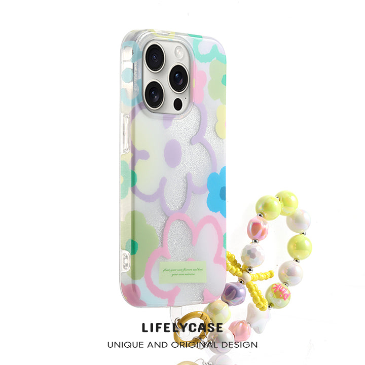 iPhone Lanyard Series | Graffiti Flower Pearl Chain Phone Case