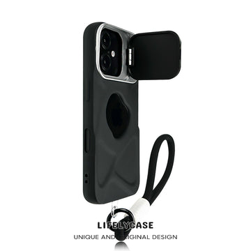 iPhone Lanyard Series | Lens Flip Cover Bracket Design Liquid Silicone Phone Case