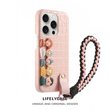 iPhone Lanyard Series | Funny Cartoon Genuine Leather Phone Case