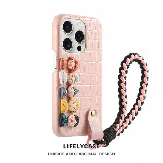 iPhone Lanyard Series | Funny Cartoon Genuine Leather Phone Case