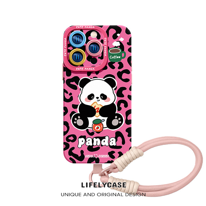 iPhone Lanyard Series | Cute Panda Liquid Silicone Phone Case