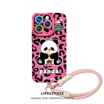iPhone Lanyard Series | Cute Panda Liquid Silicone Phone Case