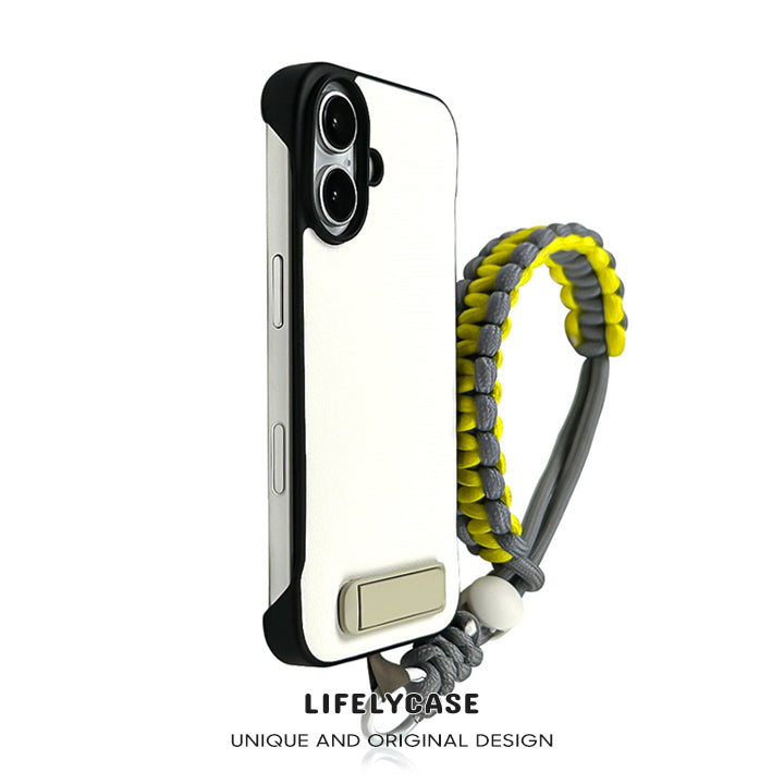 iPhone Lanyard Series | Folding Stand Design Genuine Leather Phone Case