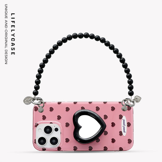 iPhone Lanyard Series | Heart Mirror Stand Polka Dot Phone Case