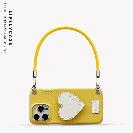 iPhone Lanyard Series | Heart Stand Genuine Leather Phone Case