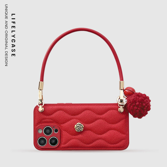 iPhone Lanyard Series | Diamond Pattern Leather Phone Case