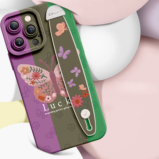 Série iPhone | Étui de téléphone avec bracelet en silicone liquide « Y2K Butterfly »