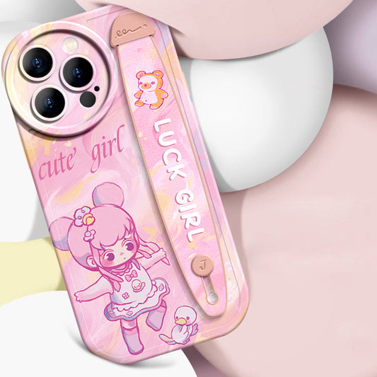 Série iPhone | Étui de téléphone avec bracelet en silicone liquide « Cute Girl »