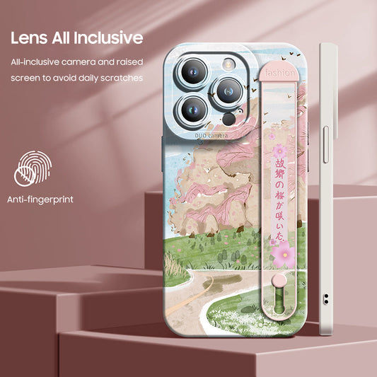 Serie de iPhone | Funda de pulsera de silicona líquida con flores de cerezo